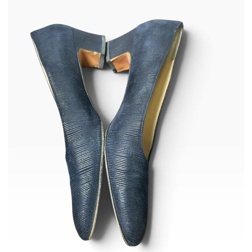 Salvatore Ferragamo Navy Lizard-Embossed Leather Pumps Size 10 AAAA Narrow Italy - Picture 8 of 12